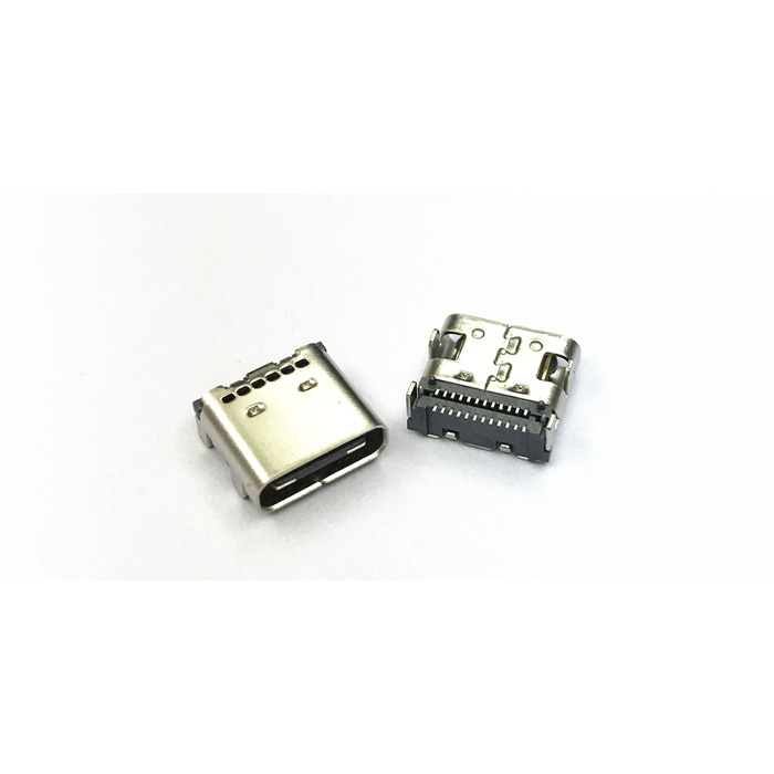 USB TYPE C母座 端子SMT全贴 镀金3u〃 塑胶黑色LCP